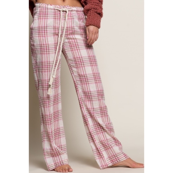 POL Red & White Plaid Drawstring Cotton Trouser Pants - Picture 3 of 7